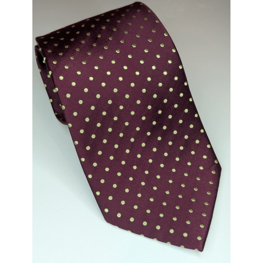 BCBG Attitude Mens Silk Tie Burgundy Gold Polka Dot Hand Sewn Business Formal